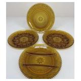 Vintage Amber Glass Serving Platters / 4 pc