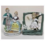 Vintage Porcelain Victorian Figurine & Bud Vase