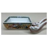 Porcelain Dish & Soup Spoons / 9 pc