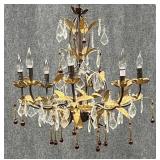Metal "Gold Leaf" & Crystal Chandelier