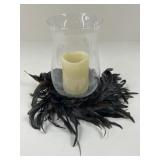 Hurricane Candle Holder w/ Feather Wreath