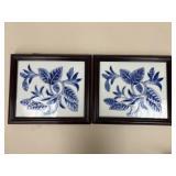 2 Blue & White Chinoiserie Tiles / Wall Hangings