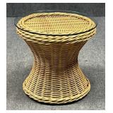 Wicker Side Table w / Glass Top