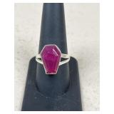 Sz 10 Sterling Silver Ruby Coffin Ring