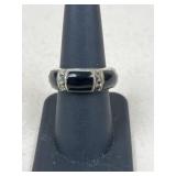 Sz 8 Sterling Silver Ring, Onyx & Marcasite Ring