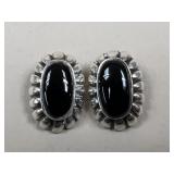 Sterling Silver & Onyx Clip On Earrings