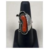 Sz 5.5 Silver Coral Ring
