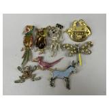 Gold Tone Brooches/ 8 pc