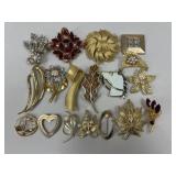 Gold Tone Brooches/ 18 pc