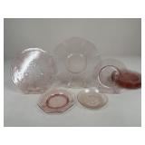 Pink Depression Glass Plates & Serving  / 11 pc