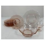 Pink Depression Glass Plates, Serving Bowl +