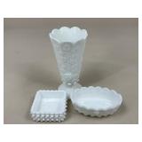 Milk Glass Vase & Candy Dishes / 3 pc