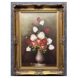 Floral in Vase Original Painting on Canvas Signed