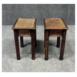 Pair of Small Bamboo & Rattan Side Tables