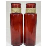 Pair Of Red Glass Vases