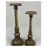 Pair Of Tall Gold Tone Candle Holders