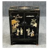 Lacquer Cabinet w / Intricate Stone Accent