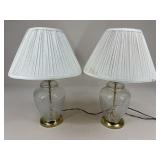 Pair Of Etched Glass Lamps w/ Shades