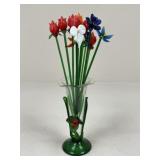 Art Glass Vase & Stems / 14 pc