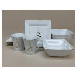 Fitz & Floyd Trees In Gold Dishware|10 pc