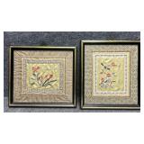 2 Asian Silk Embroidery Framed Panels