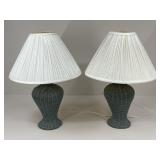 Pair of Painted Wicker Lamps