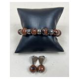 Sterling Silver & Stone Bracelet & Earrings Set