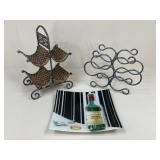 Metal Wine Bottle Storage w /  Glass Plate