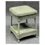 Painted Wicker Side Table w/ Shelf