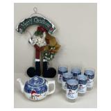 Thompson Pottery Teapot, Glassware & Santa Hanger