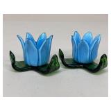 Pair Of Art Glass Tulip Candle Holders