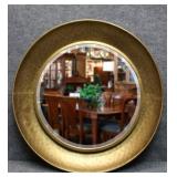 Round Beveled Mirror in Gold Tone Metal Frame
