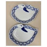 Pair Of Blue & White Duck Plates