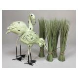 Metal & Plaster Bird Figures/Faux Grass Bundles