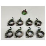 Peacock Napkin Rings / 9 pcs