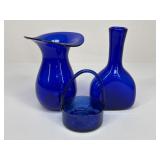 Cobalt Vases & Basket|3 pc