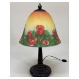 Metal Lamp W/ Painted Glass Shade