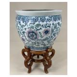 Ceramic Planter w/ Wood Stand