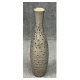 Large Metal Vase w / Intricate Cut-Out Patterns