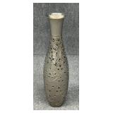 Large Metal Vase w / Intricate Cut-Out Patterns
