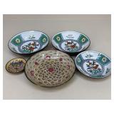 Brass Encased Porcelain Bowls|5 pc