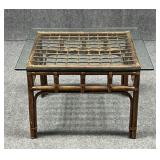 Bamboo Side Table w / Glass Table