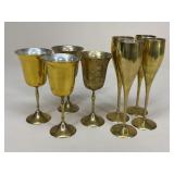 Brass Tone Champagne Flutes & Wine Glasses|8 pc
