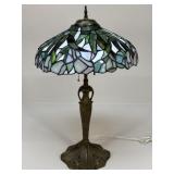 Metal Lamp W/ Stained Glass Shade