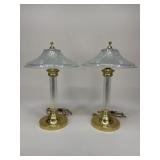 Pair Of Glass & Brass-Tone Metal Lamps