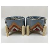 Pair Of Ceramic Planters w/ Wood Stands