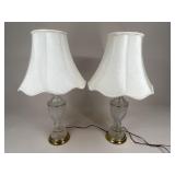 Pair Of Glass & Metal Lamps w/ Shades