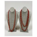 Red Coral Bead Necklaces / 2 pc
