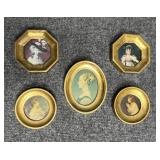 5/PC Miniture Gold Tone Framed Portrait Prints