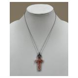Sterling Silver Chain w/ Stone Cross Pendant